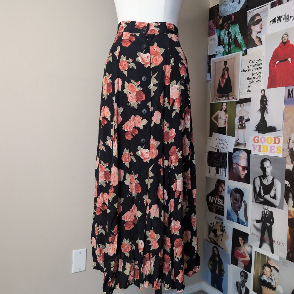 Floral Button-Front Maxi Skirt Vintage Coquette
